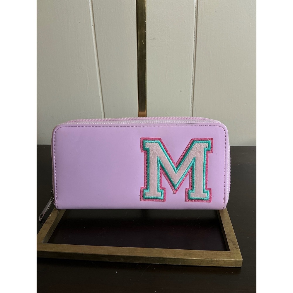 Wallet Women's With M‎ Initial Patch Cute Pastel Zip Around Purse